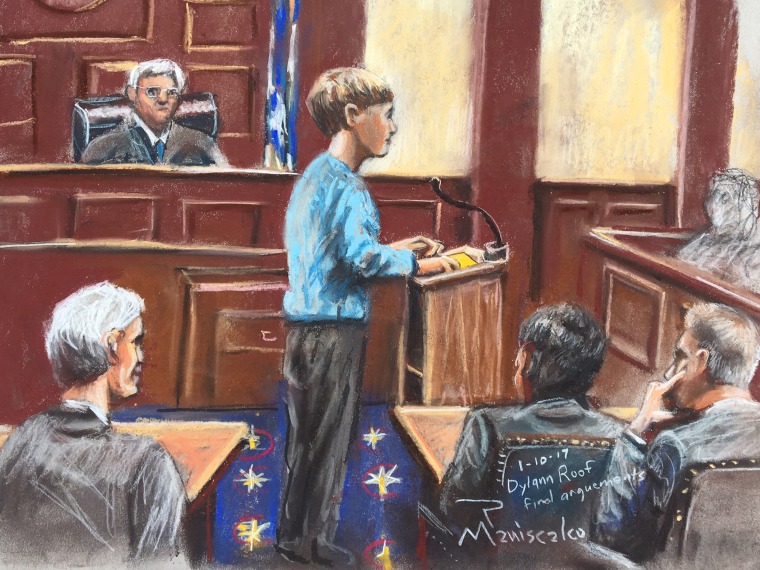 Dylann Roof speaks in the courtroom in Charleston on Jan. 10.