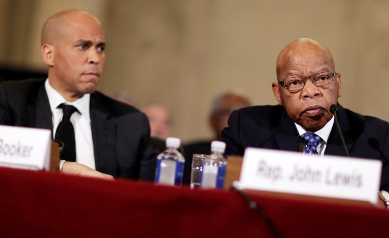 Image: Rep. John Lewis testifies to the Senate Judiciary Committee as Senator Cory Booker listens during the second day of confirmation hearings on Senator Jeff Sessions' nomination to be U.S. attorney general in Washington, D.C. on Jan. 11.