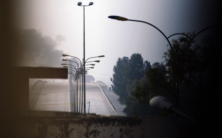 Image: The strategically important Fourth Bridge over the Tigris River connecting eastern and western Mosul.