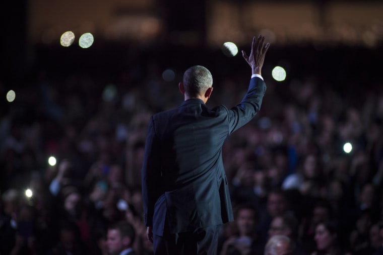 Image: President Obama waves to supporters after delivering his farewell speech at McCormick Place on Jan. 10, 2017 in Chicago. Obama addressed the nation in what is expected to be his last trip outside Washington as president.