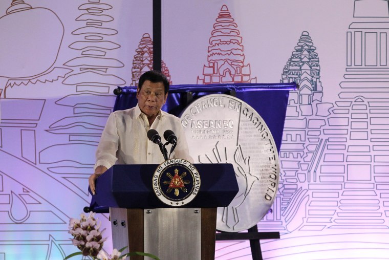 Image: Philippine President Rodrigo Duterte speaks during the Philippines' ASEAN Chairmanship launch at SMX Convention Center in Davao city