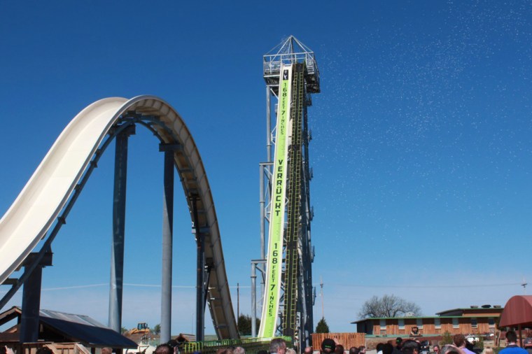Image: The Verr?ckt water slide is pictured at the Schliiterbahn Water Park in Kansas City. It was billed as the world's tallest waterslide.