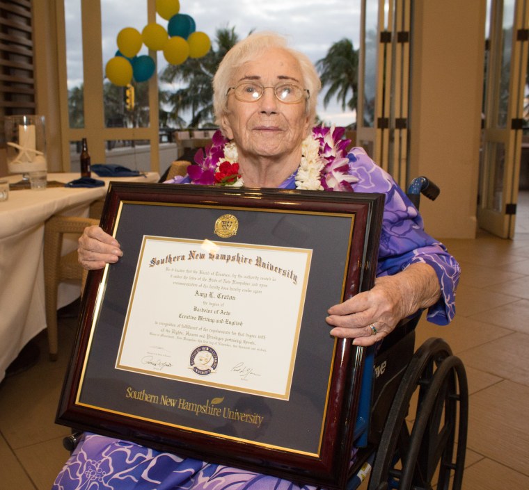 Amy Craton, 94, shows off the bachelor's degree she earned with a perfect 4.0 GPA.