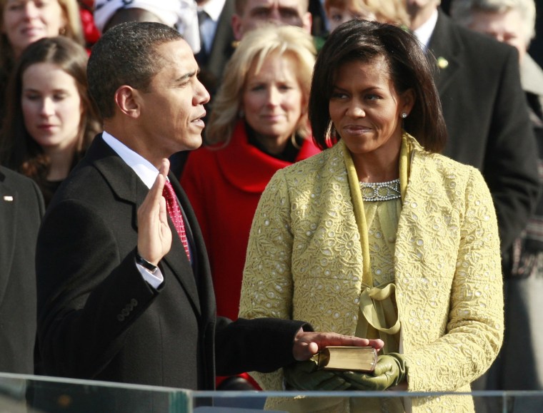 Image: Barack Obama is sworn in during the inauguration ceremony in Washington