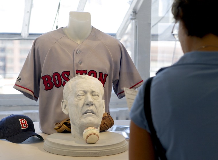 Daniel Edward's sculpture of Boston Red Sox great Ted William head is exhibited at the First Street Gallery in New York in 2005. Edwards said the inspiration for the sculpture came to him when it was revealed that the Hall of Famer's head was removed and cryogenically frozen following his death in July 2002.