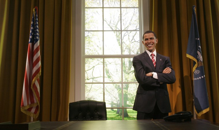 A wax figure of then President-elect Barack Obama is unveiled in an Oval Office setting at Madame Tussauds in London on Jan. 15, 2009.