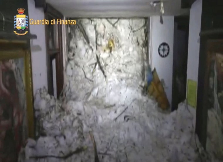Image: Snow crashed into the inside of the Hotel Rigopiano.