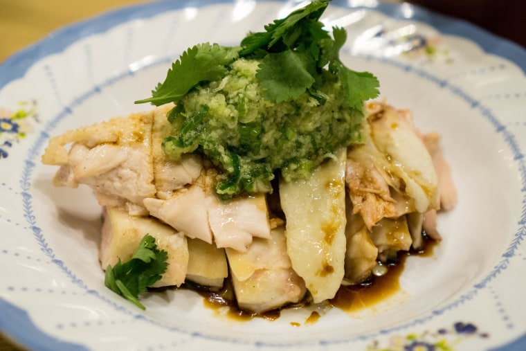 White cut chicken is a traditional Lunar New Year dish representing prosperity and togetherness.