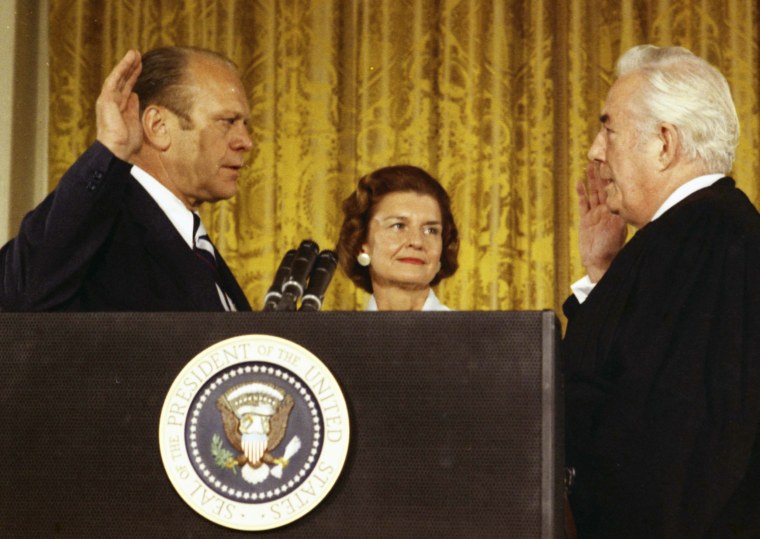 Image: Supreme Court Chief Justice Warren Burger swears in President Gerald Ford on Aug. 9, 1974 in Washington, D.C.