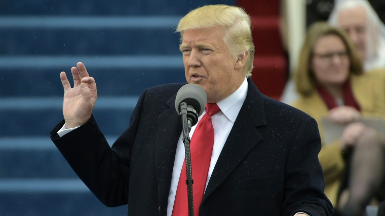 US President Donald Trump addresses inauguration crowd