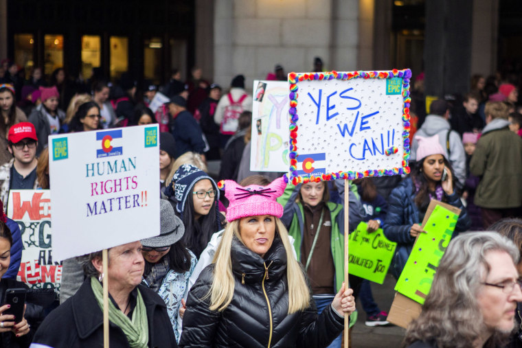 Image: Demonstrators arrive at Union Station for the Women's March on Washington on Jan. 21, 2017 in Washington, DC.