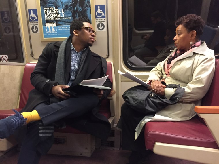 Rep. Barbara Lee and a staffer ride the Metro to anti-Trump event on Inauguration Day