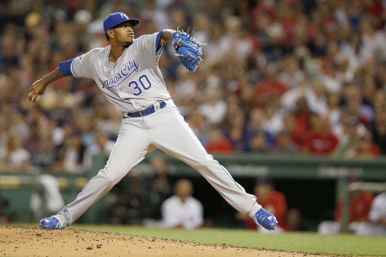 Image: Kansas City Royals pitcher Yordano Ventura delivers a pitch during the second inning against the Boston Red Sox at Fenway Park, in Boston, Aug. 28, 2017.