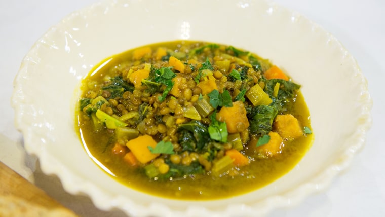 Lentil and Sweet Potato Stew with Turmeric and Kale