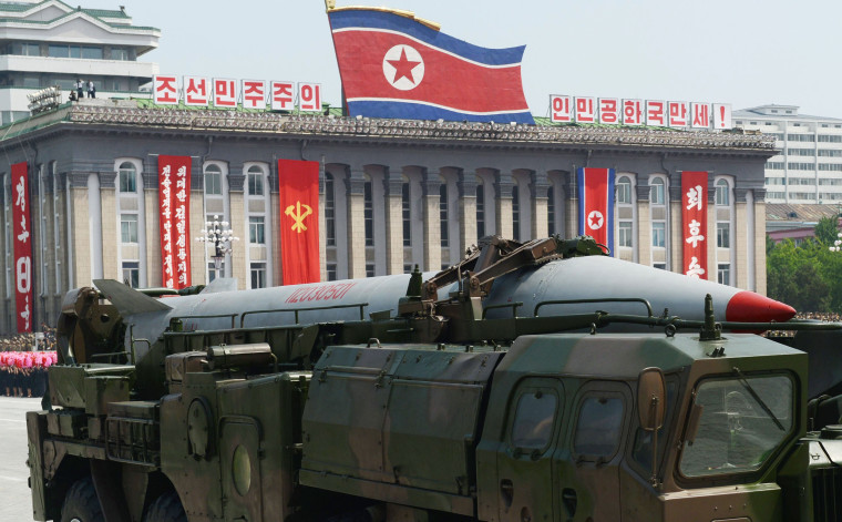 North Korea's short-range Scud missile is shown during a military parade at Kim Il Sung Square in Pyongyang in July 2013.