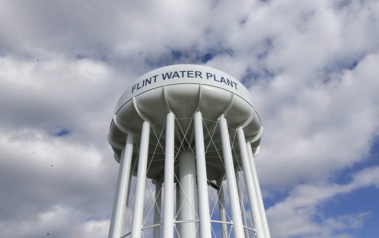 Image: The Flint Water Plant water tower is seen in Flint, Michigan on March 21, 2016.