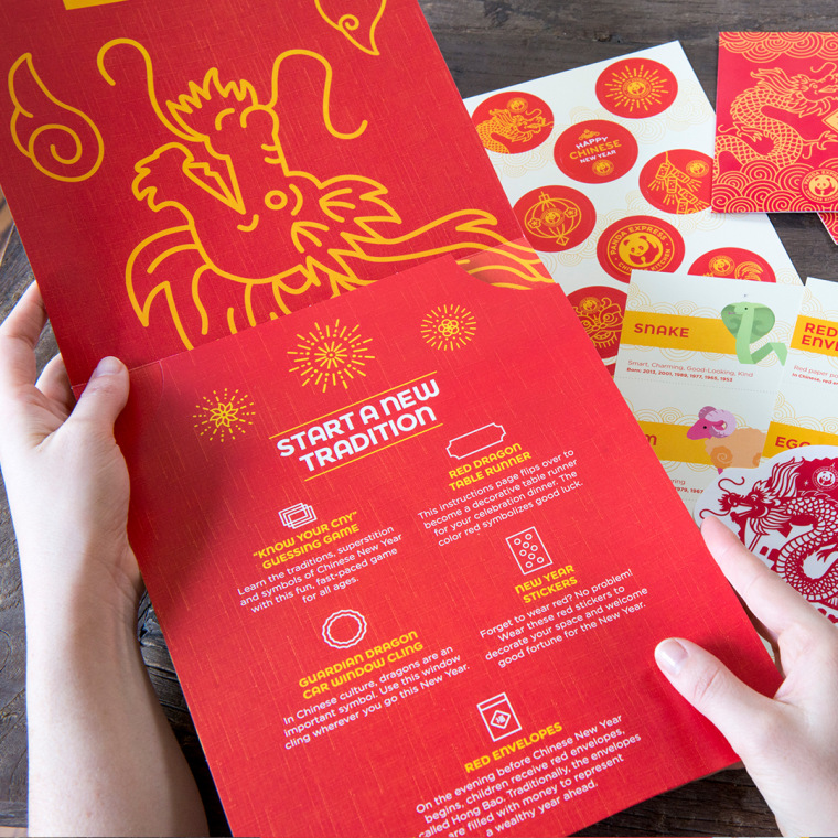 The Celebration Kit from Panda Express contains decorations and games to help celebrate Chinese New Year.