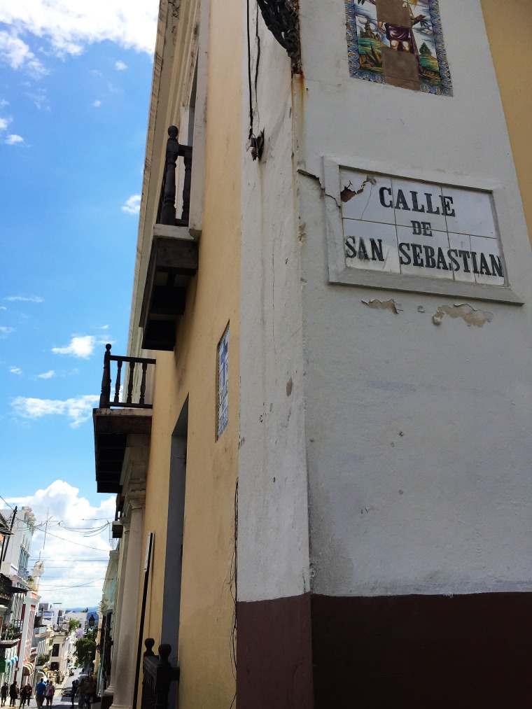 A sign of the Calle San Sebastian, (San Sebastian St.) in Old San Juan, Puerto Rico.