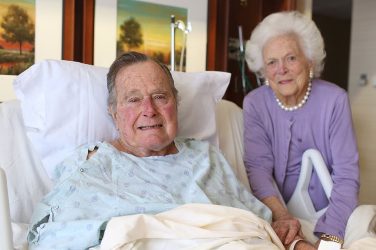 Image: An image posted to Twitter by Jim McGrath, spokesman for President George H. W. Bush and Barbara Bush, shows the couple smiling from Houston Methodist Hospital in Texas.