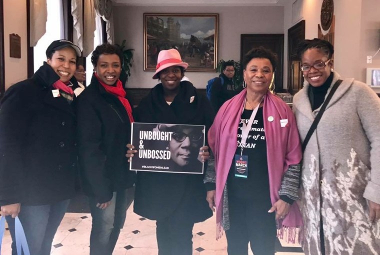 Higher Heights Co-Founder Glynda Carr (far right) at a Women's March kickoff breakfast on Jan. 21, 2017 in Washington, D.C., hosted at the National Council of Negro Women. She's joined by (L-R) Higher Heights Co-Founder Kimberly Peeler-Allen, U.S. Rep. Yvette Clarke, Make It Work Co-Founder Tracy Sturdivant and U.S. Rep. Barbara Lee.