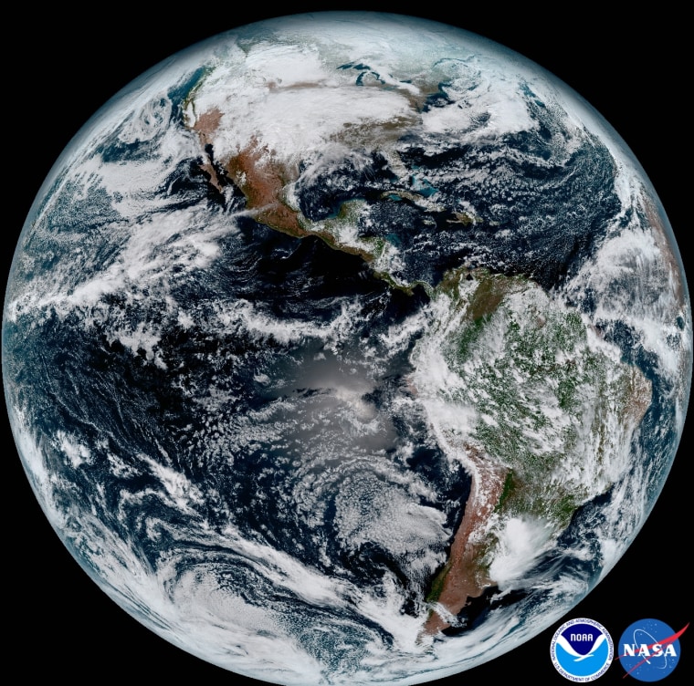 This composite color full-disk visible image is from 1:07 p.m. EDT on Jan. 15, 2017 and was created using several of the 16 spectral channels available on the GOES-16 Advanced Baseline Imager (ABI) instrument.