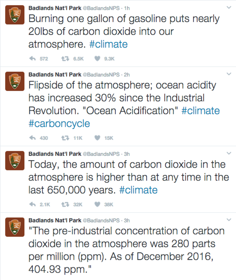The Badlands National Park's tweets about climate change were later deleted.