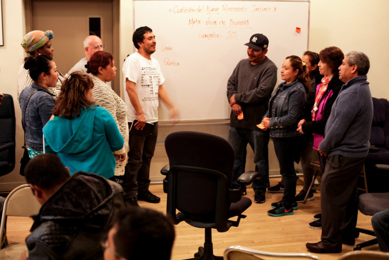 The New Sanctuary Movement Coalition holds a workshop in a church where participants role play immigration arrest scenarios to learn what their rights are and how to express them. The January 2017 workshop have become more urgent as President Donald Trump has signed executive orders ramping up immigration enforcement.