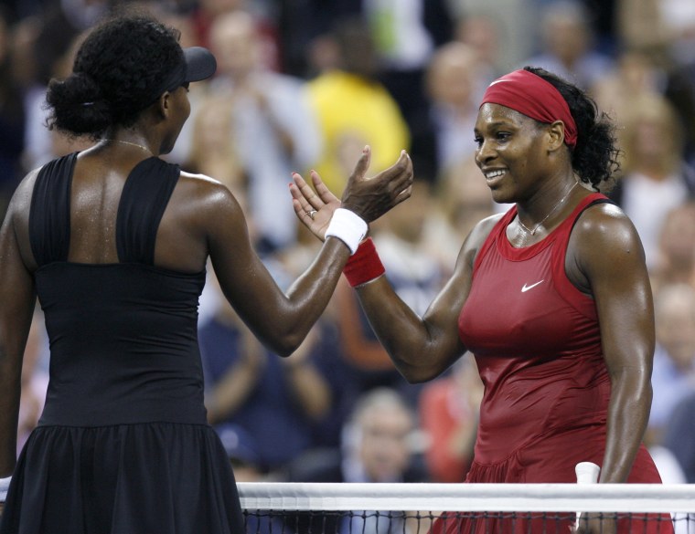 Image: Serena Williams of the U.S. greets her sister Venus after defeating her at U.S. Open tennis tournament in New York