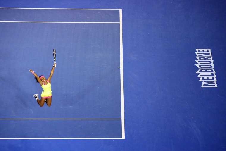Image: 2015: Serena Williams celebrates winning championship point in her women's final match against Maria Sharapova of Russia at the 2015 Australian Open in Melbourne on Jan. 31.