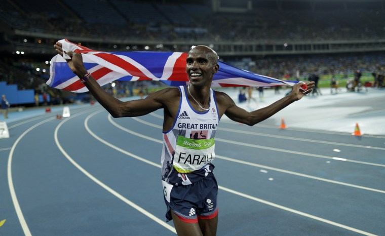 Image: Britain's Mo Farah celebrates winning the gold medal in the men's 5000-meter final, during the the 2016 Summer Olympics at the Olympic stadium in Rio de Janeiro, Brazil, Aug. 20, 2016.