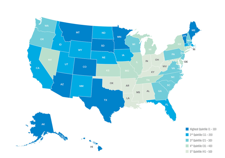 state wellbeing ranking map