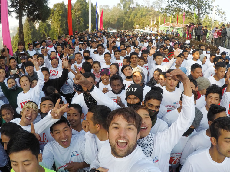 Alex Strand snapped this selfie at the start of the Amway Darjeeling Police Half-Marathon on January 12, 2017.