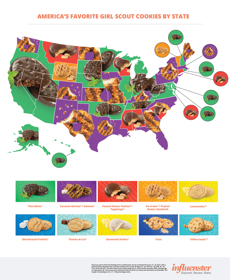 Map of most popular Girl Scout Cookies