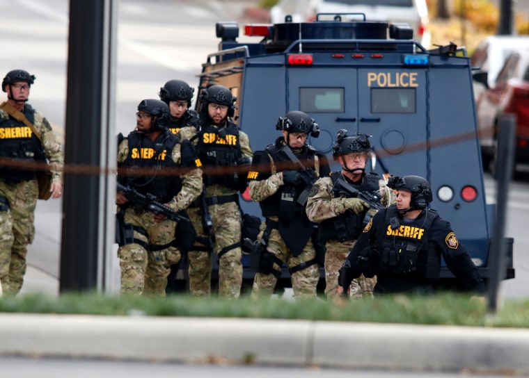 Image:Law enforcement officials are seen outside of a parking garage on the campus of Ohio State University