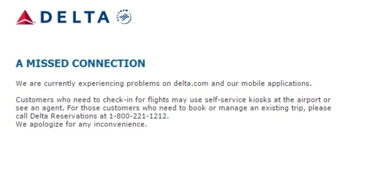 IMAGE: Delta website down