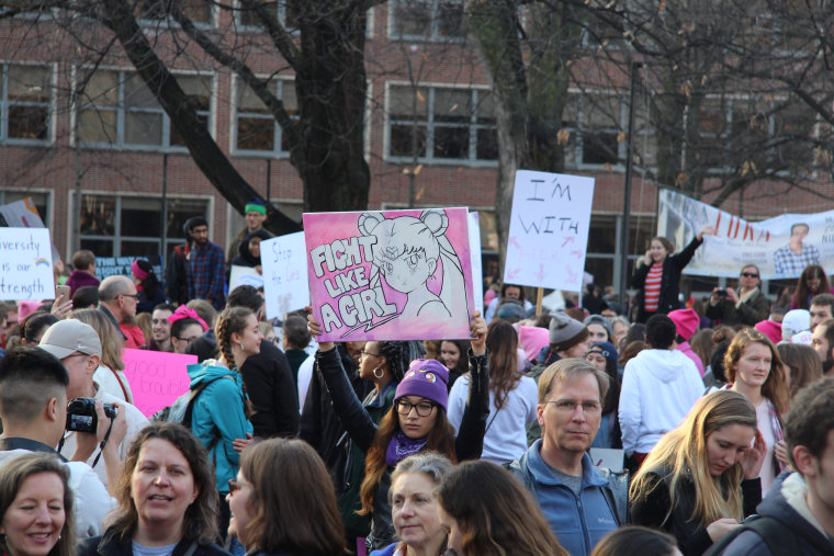 Sailor Moon says, "Fight Like a Girl," at a local Women's March in Ann Arbor, Michigan.