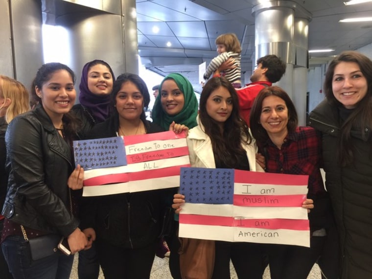 People assembled at the Miami Int'l Airport on Jan. 29 to protest Pres. Trump's immigration executive order.  