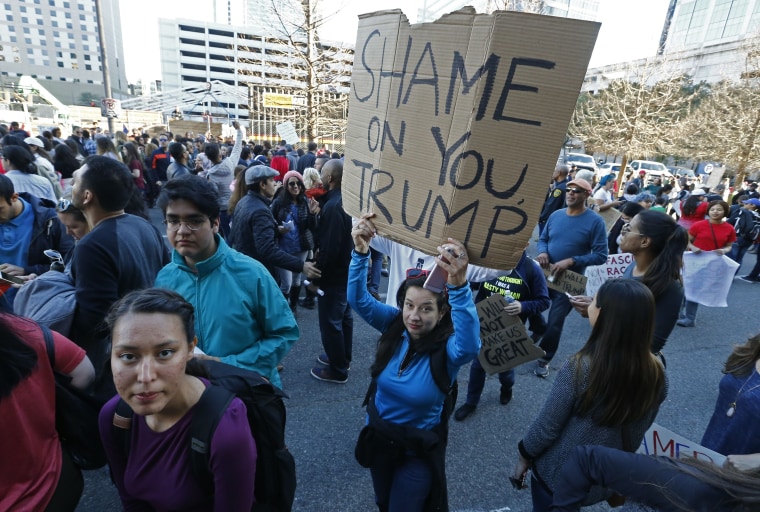 Image: Protest against President Trump's immigration ban in Houston, Texas, USA - 29 Jan 2017