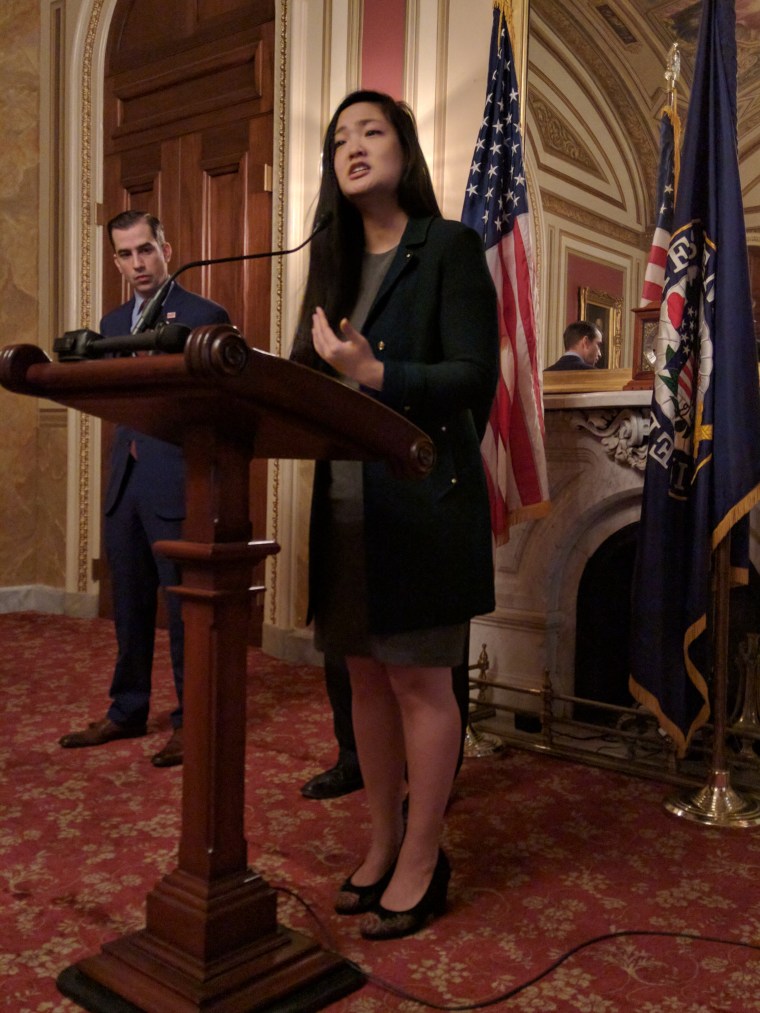 Amanda Nguyen speaks after the U.S. Senate unanimously passed the Sexual Assault Survivors' Rights Act.