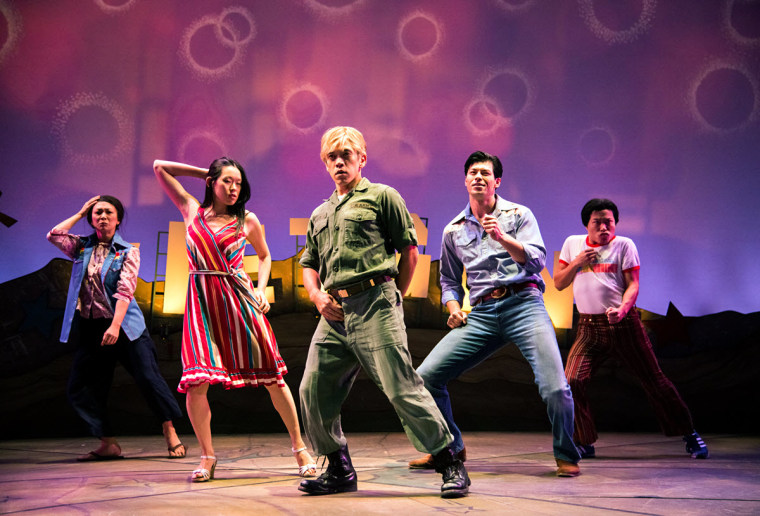 Amy Kim Waschke, Jeena Yi, Moses Villarama, James Ryen, and Will Dao in "Vietgone" at Seattle Repertory Theatre. Photo: Navid Baraty