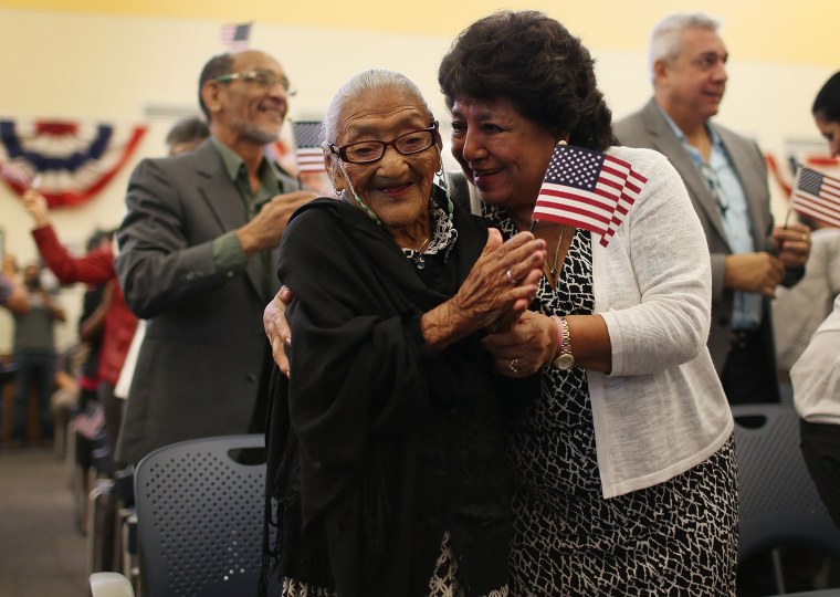 Image: *** BESTPIX *** 101 Year Old Among 141 To Be Naturalized At Ceremony In Miami