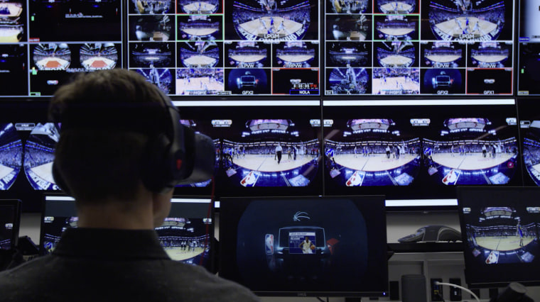 Inside the control room during NextVR's weekly NBA live stream.