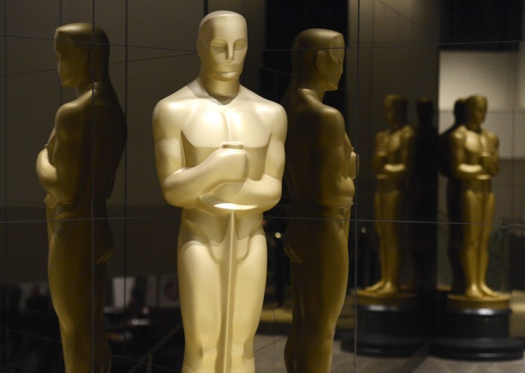 Image: An Oscar statue is seen at the nominations announcement for the 87th Academy Awards in Beverly Hills, California