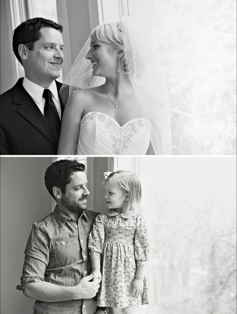 Widower re-creates wedding photos with his young daughter after his wife's death
