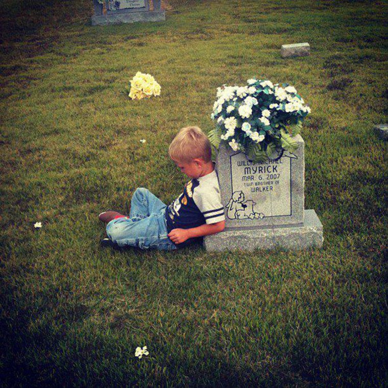 Walker Myrick visits the grave of his twin, Willia, who died in the womb