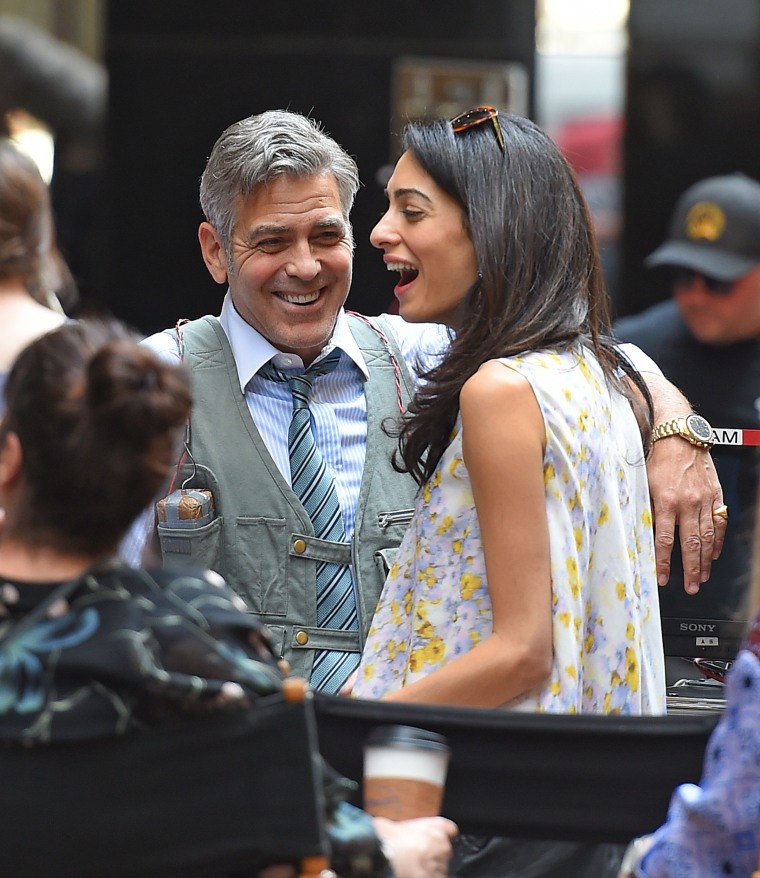 George Clooney, Amal Clooney on "Money Monster" set
