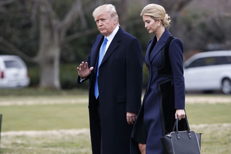 Image: President Donald Trump, accompanied by his daughter Ivanka, waves as they walk to board Marine One on the South Lawn of the White House in Washington, D.C. Feb. 1, 2017.