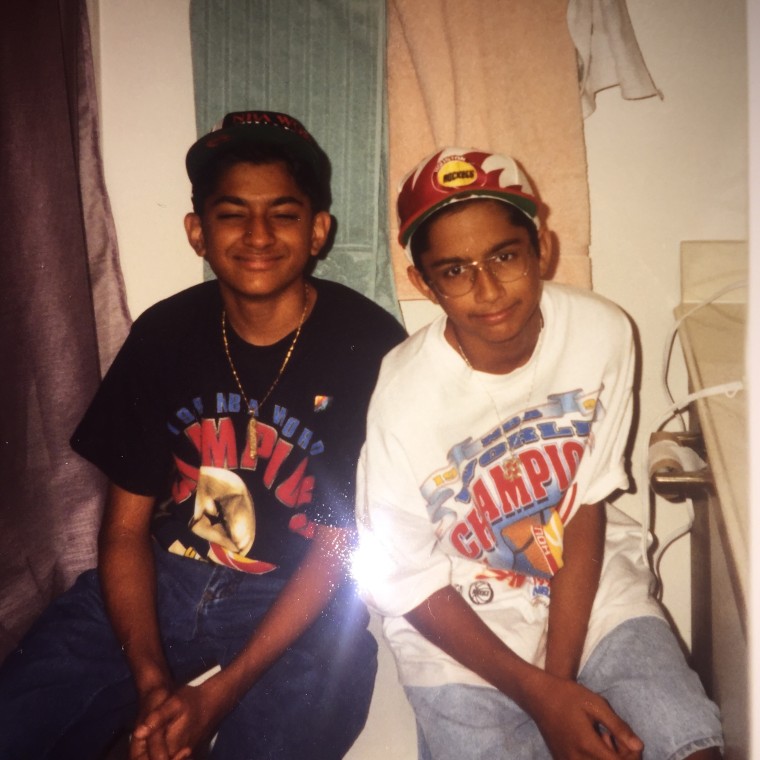 A young Saurin Choksi (left) and Sareen Patel after the Houston Rockets won the 1994 NBA Championship.