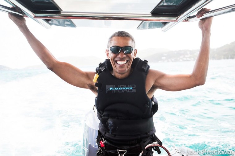 Image: Obama kite surfs in Moskito on the British Virgin Islands