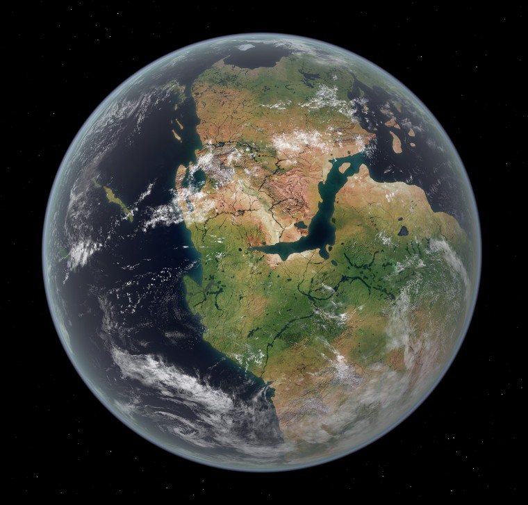 Western hemisphere of the Earth during the Early Jurassic period.